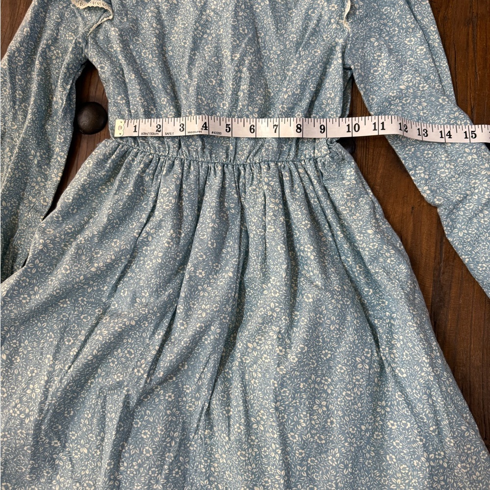 Miss Nannette Sz 8 Blue Floral kids Dress, Lace Trim Cottagecore - Picture 7 of 10